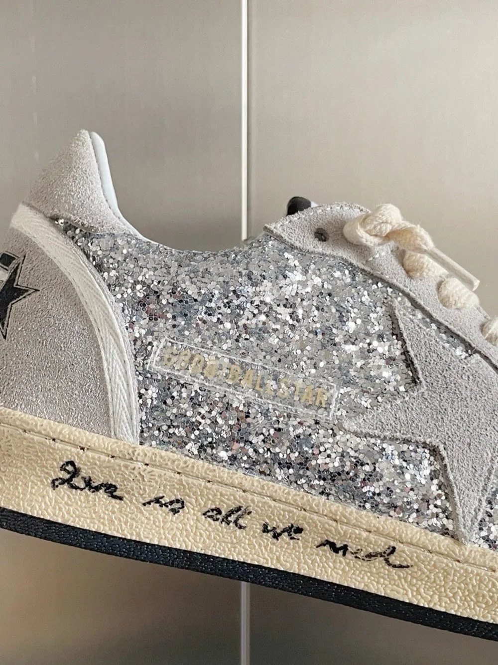 Silver Glitter Low-Top Sneakers for Women